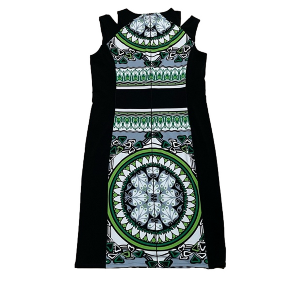 Eva Varro Geometric Slimming Green and Black Midi Dress Size Large - Picture 2 of 5
